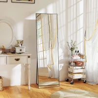 Miroir pleine longueur 64"x20", verre trempé, avec support, noir