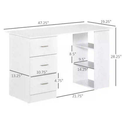 47 Inches Office Desk, 3-Tier Storage Shelves, Drawers, White Writing Desks at Gallery Canada