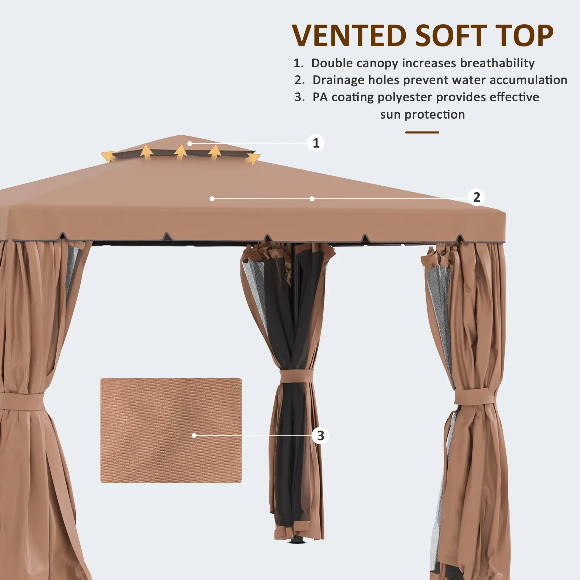 10' x 10' Outdoor Gazebo, Double Soft-Top, with Curtains, Brown Gazebos at Gallery Canada