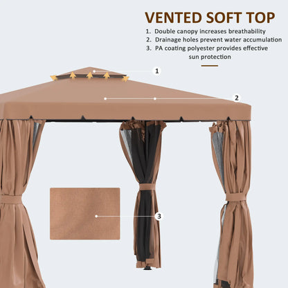 10' x 10' Outdoor Gazebo, Double Soft-Top, with Curtains, Brown Gazebos at Gallery Canada