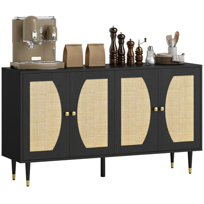 55" Sideboard Buffet Cabinet, Boho Storage With Adjustable Shelves, Black Storage Cabinets at Gallery Canada
