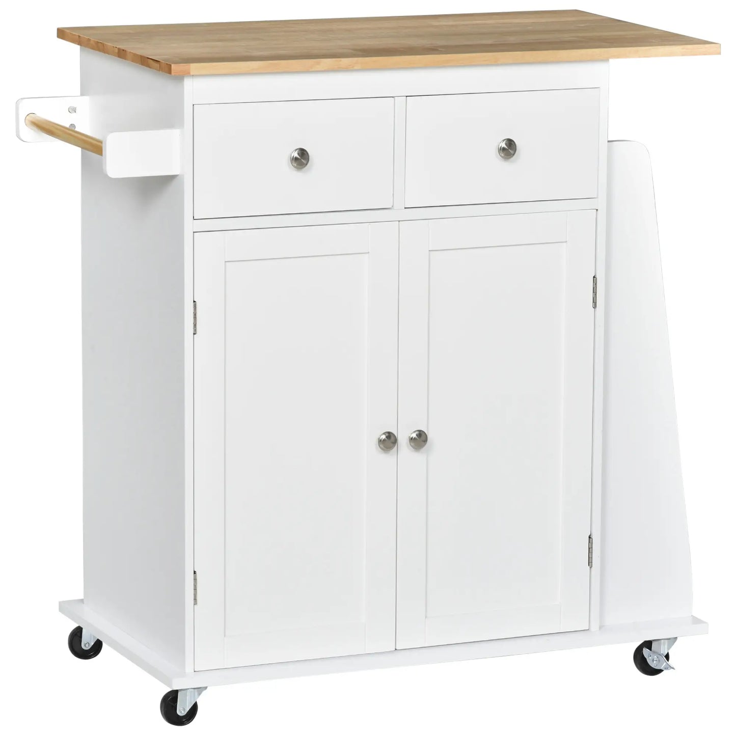 Rolling Kitchen Island Cart, Rubber Wood Top, 3-Tier Spice Rack, White Kitchen Islands & Kitchen Carts White, Nature at Gallery Canada
