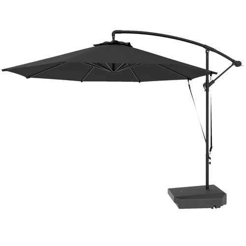 10FT Cantilever Umbrella, Fillable Base, Wind Strap, Cover, UPF50+, Grey