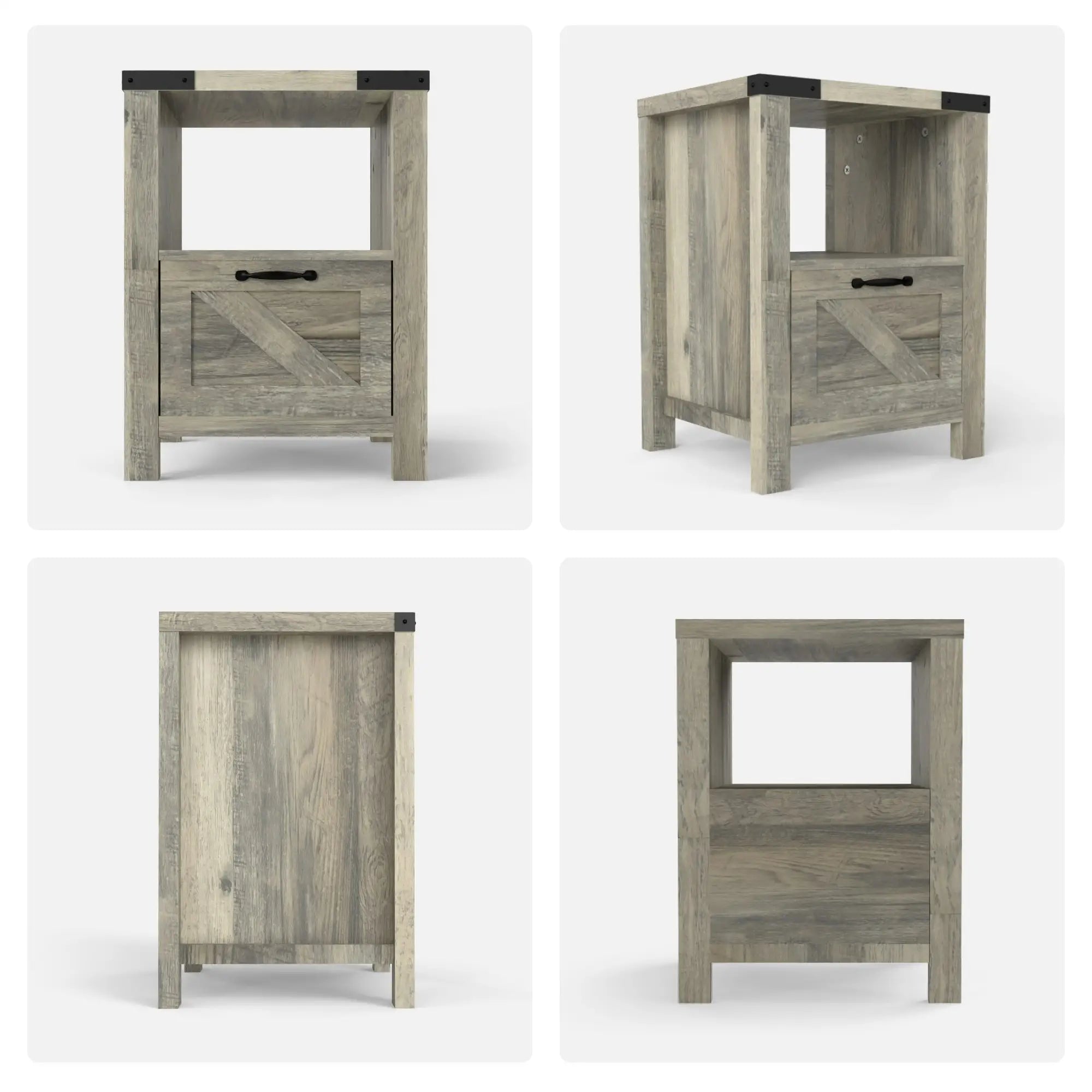 Farmhouse Side Table with Storage, Drawer, Open Shelf, Grey Side Tables at Gallery Canada