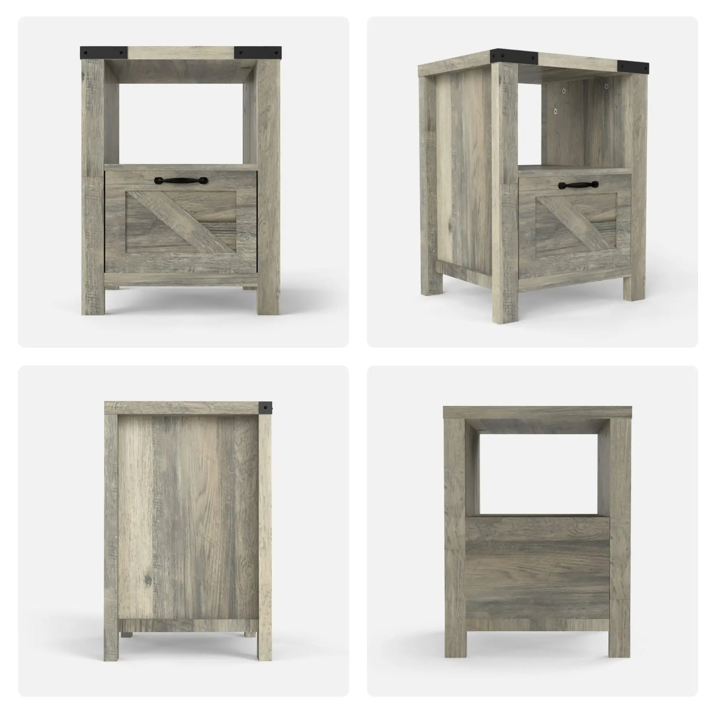 Farmhouse Side Table with Storage, Drawer, Open Shelf, Grey Side Tables at Gallery Canada