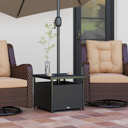 21.75" Outdoor Rattan Coffee Table, Umbrella Hole, Black Patio Side Tables at Gallery Canada