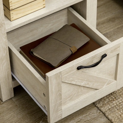 Farmhouse Side Table with Drawer, Open Shelf, Oak, 24.8x17.7x23.6 Side Tables at Gallery Canada