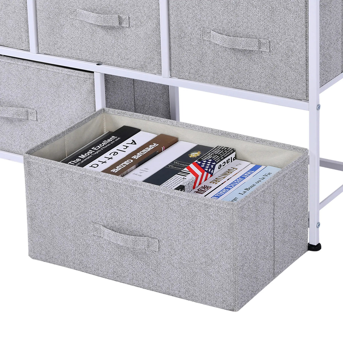 Linen Drawer Cabinet, 5 Removable Drawers, Metal Frame, Adjustable Feet, Grey Storage Cabinets at Gallery Canada