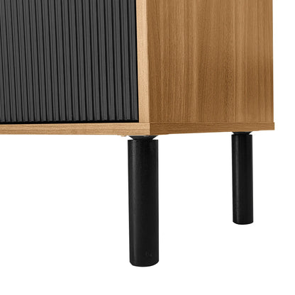 Elegant Stripe Design Stand, Sturdy Wooden Legs, 3 Doors, 67" L x 15" W x 18.5" H, Natural, Black TV Stands at Gallery Canada
