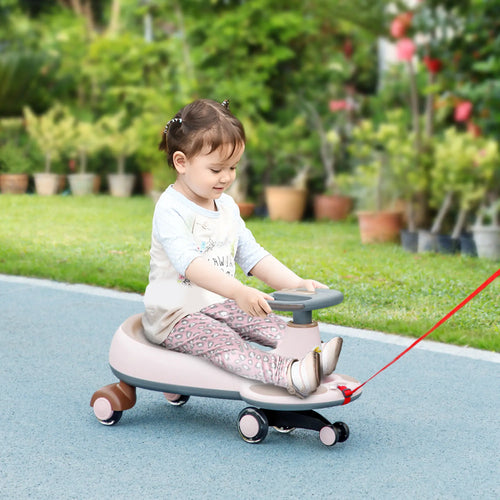 Kids Wiggle Car With Parent Rope, Music, Light, Pink