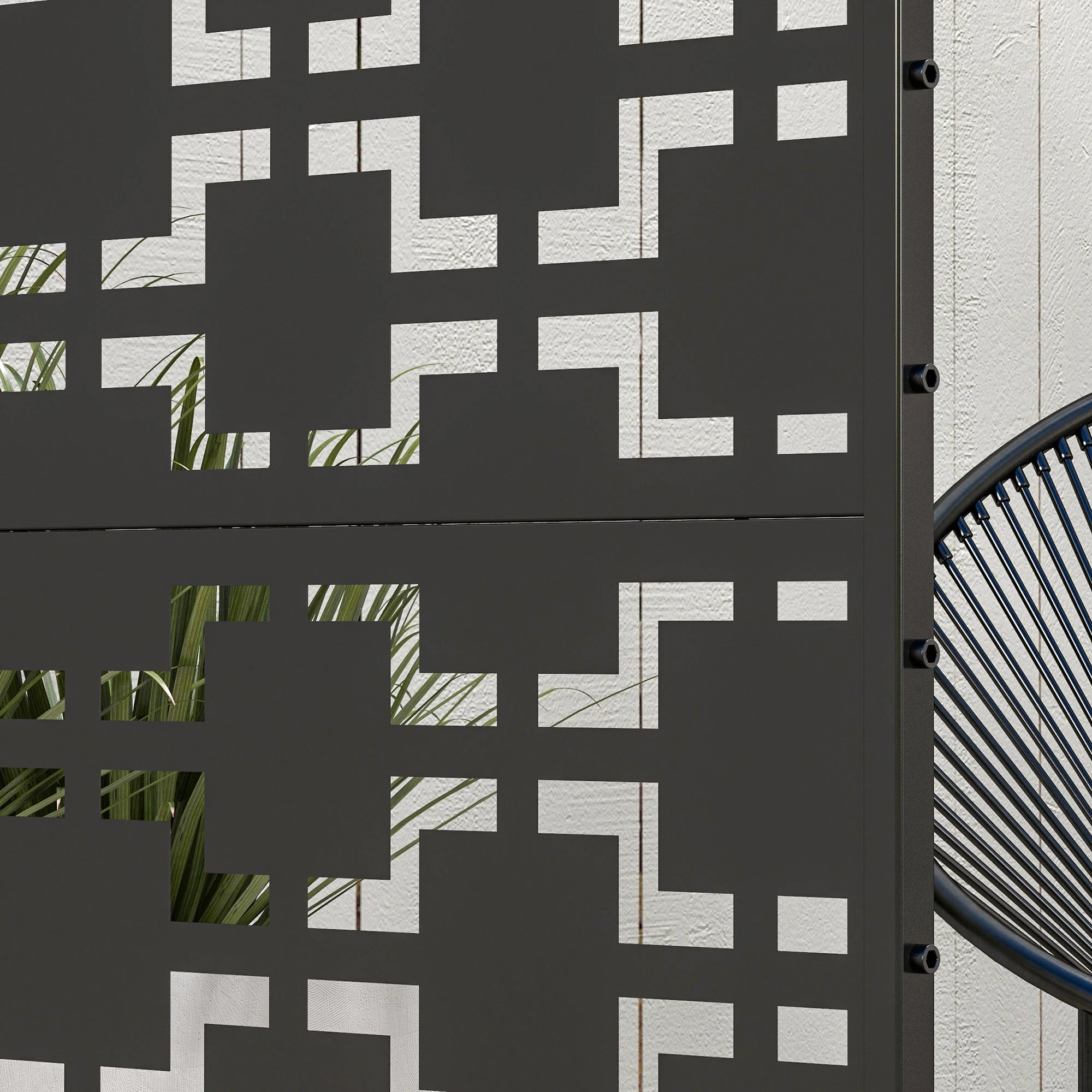 6.5FT Metal Privacy Screen, Grid Style, Outdoor Divider, Black Side Awnings at Gallery Canada