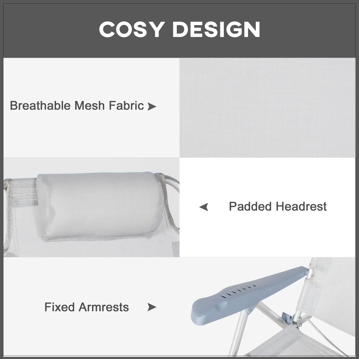 Set of 2 Fishing Chairs, Adjustable Backrest, Headrest, Light Grey Picnic Tables & Camping Chairs at Gallery Canada