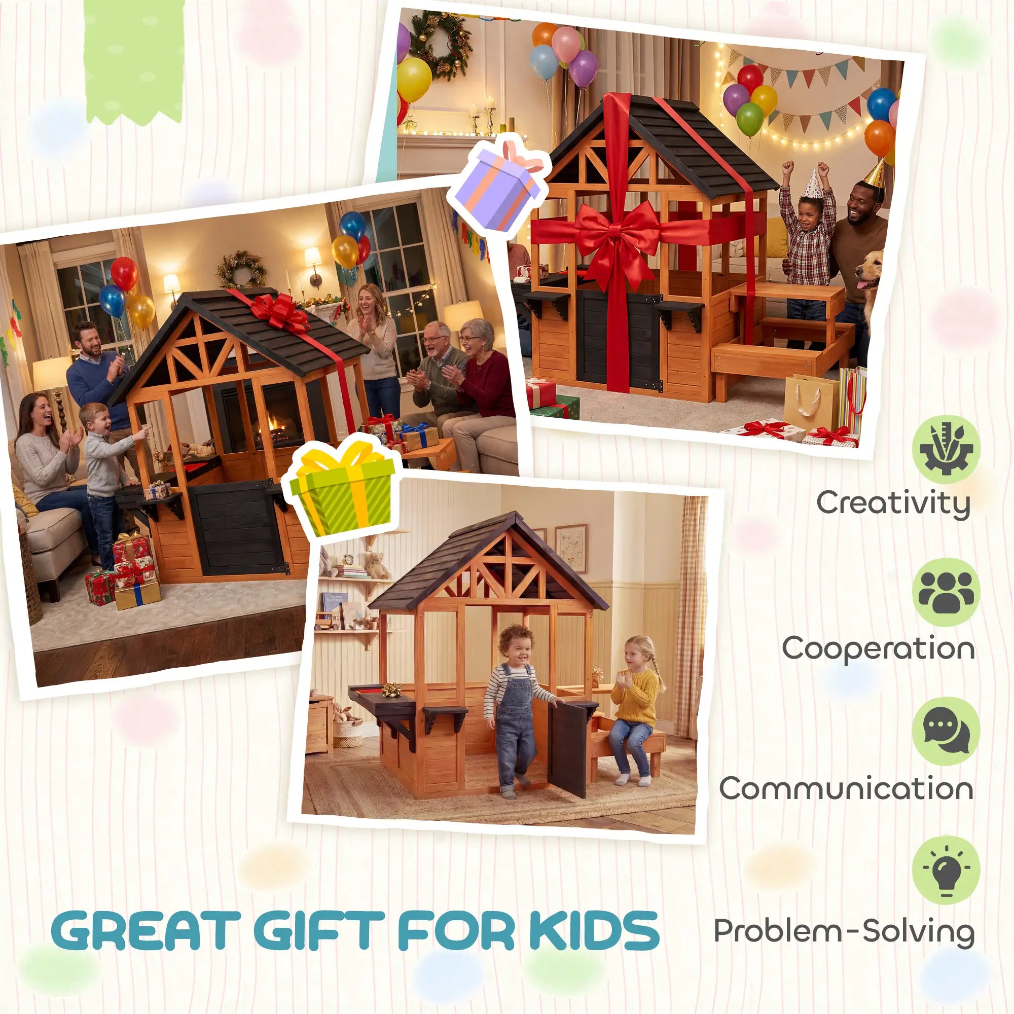 Wooden Playhouse With Table, Benches, Sink, Windows, Flowerpot Holders, Brown Play Houses at Gallery Canada