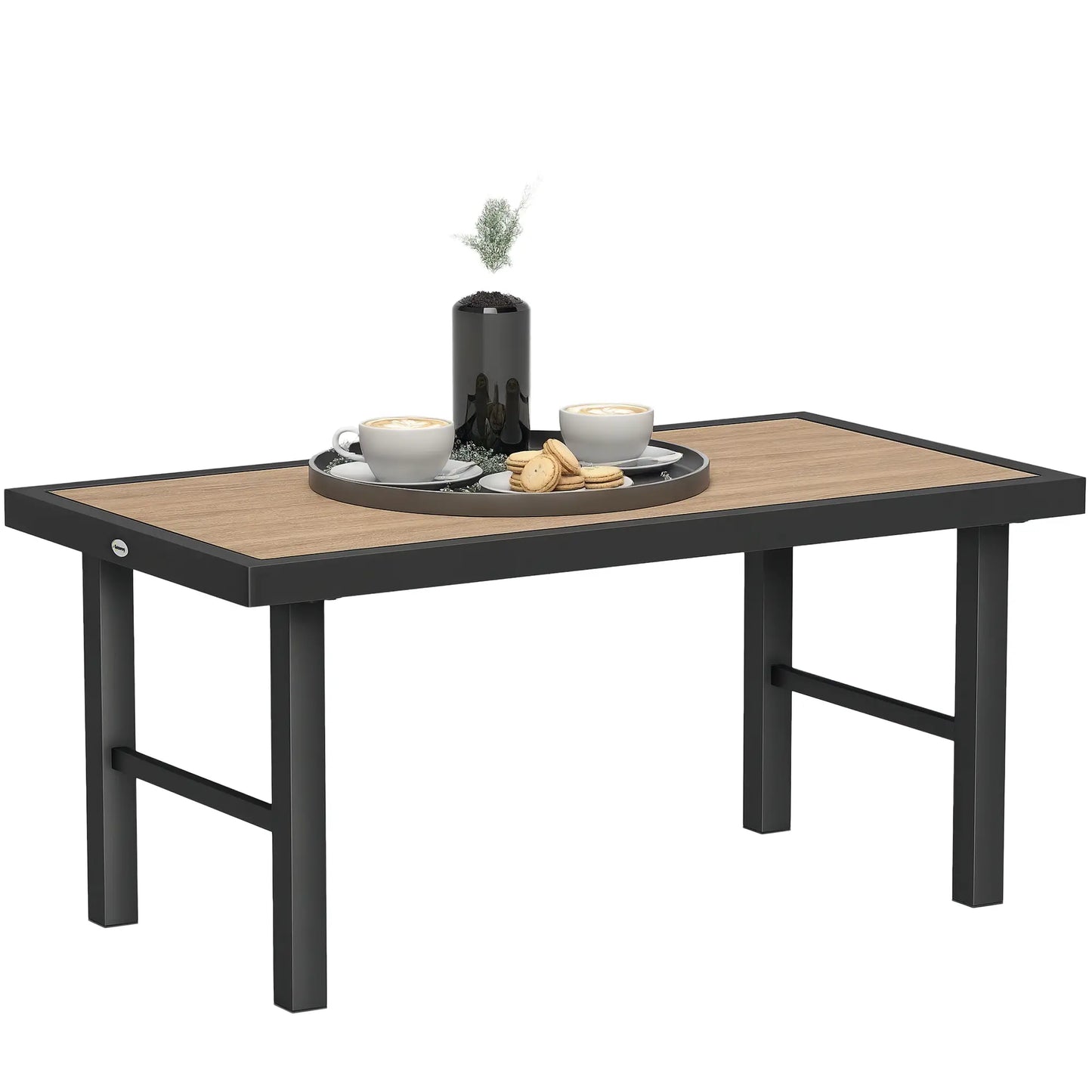 Outdoor Side Table, SPC Woodgrain Tabletop, Metal Patio Coffee Table, Brown Patio Side Tables at Gallery Canada