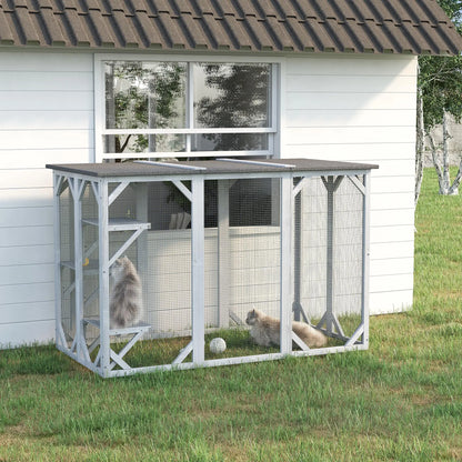 44.1" H Cat Cage, Indoor Outdoor Wooden Pet House, Small Animal Hutch, Grey Outdoor Cat Enclosures at Gallery Canada