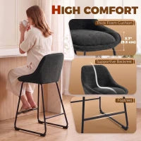 Chenille Bar Stools Set of 2 Counter Height Chairs, Black