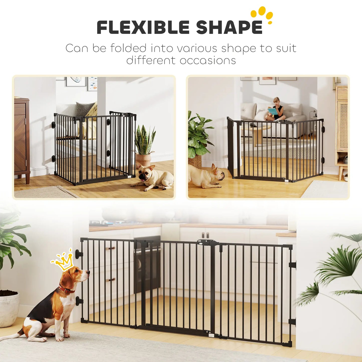 Barrière pour chien pliable avec porte, 3 panneaux en métal pour animal de compagnie, noir