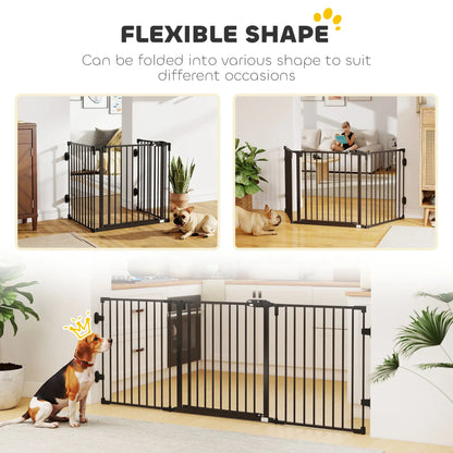 Barrière pour chien pliable avec porte, 3 panneaux en métal pour animal de compagnie, noir