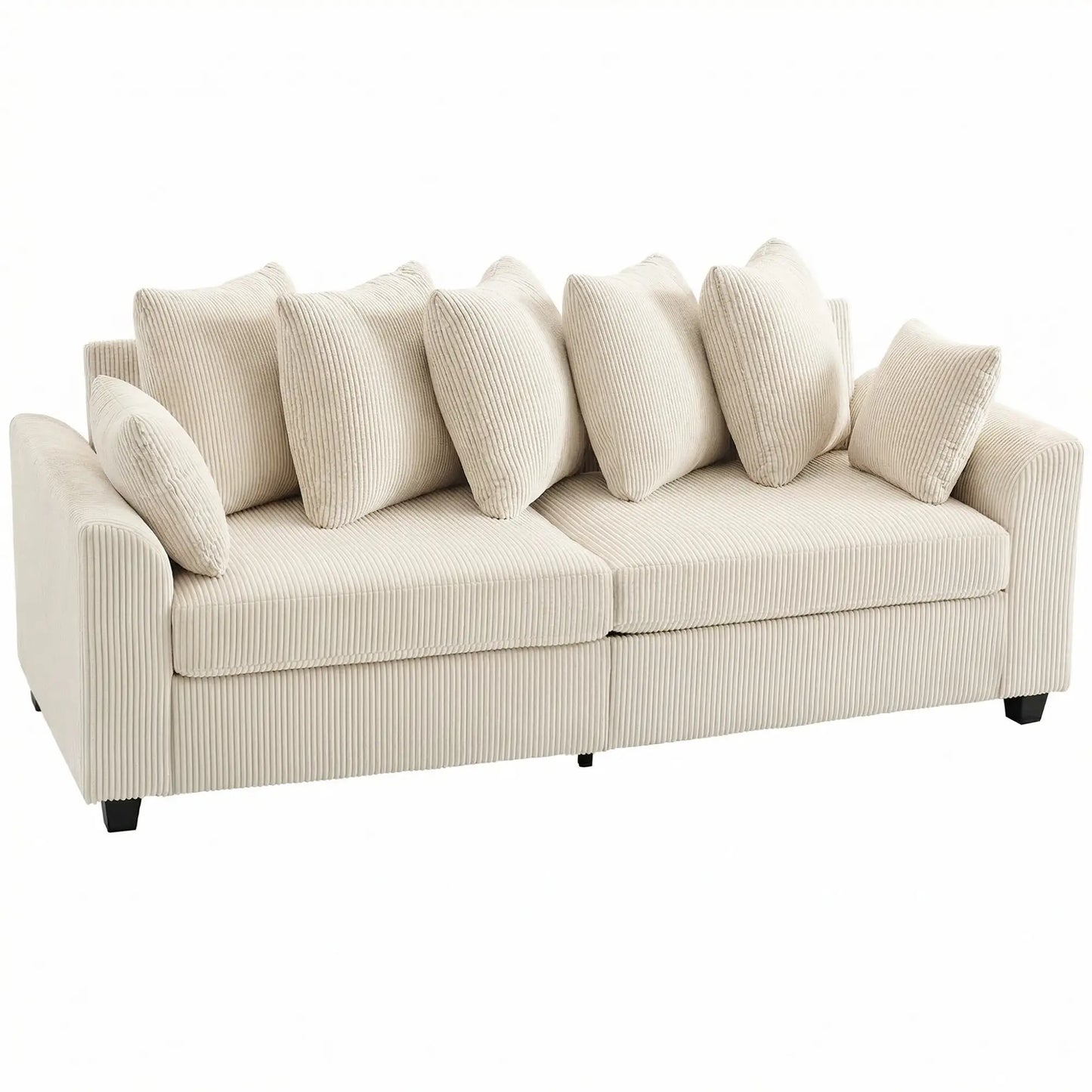 Corduroy Couch, 3 Seater Sofa, Modern with Curved Armrests, 8 Pillows, Beige 3-Seater Sofas at Gallery Canada