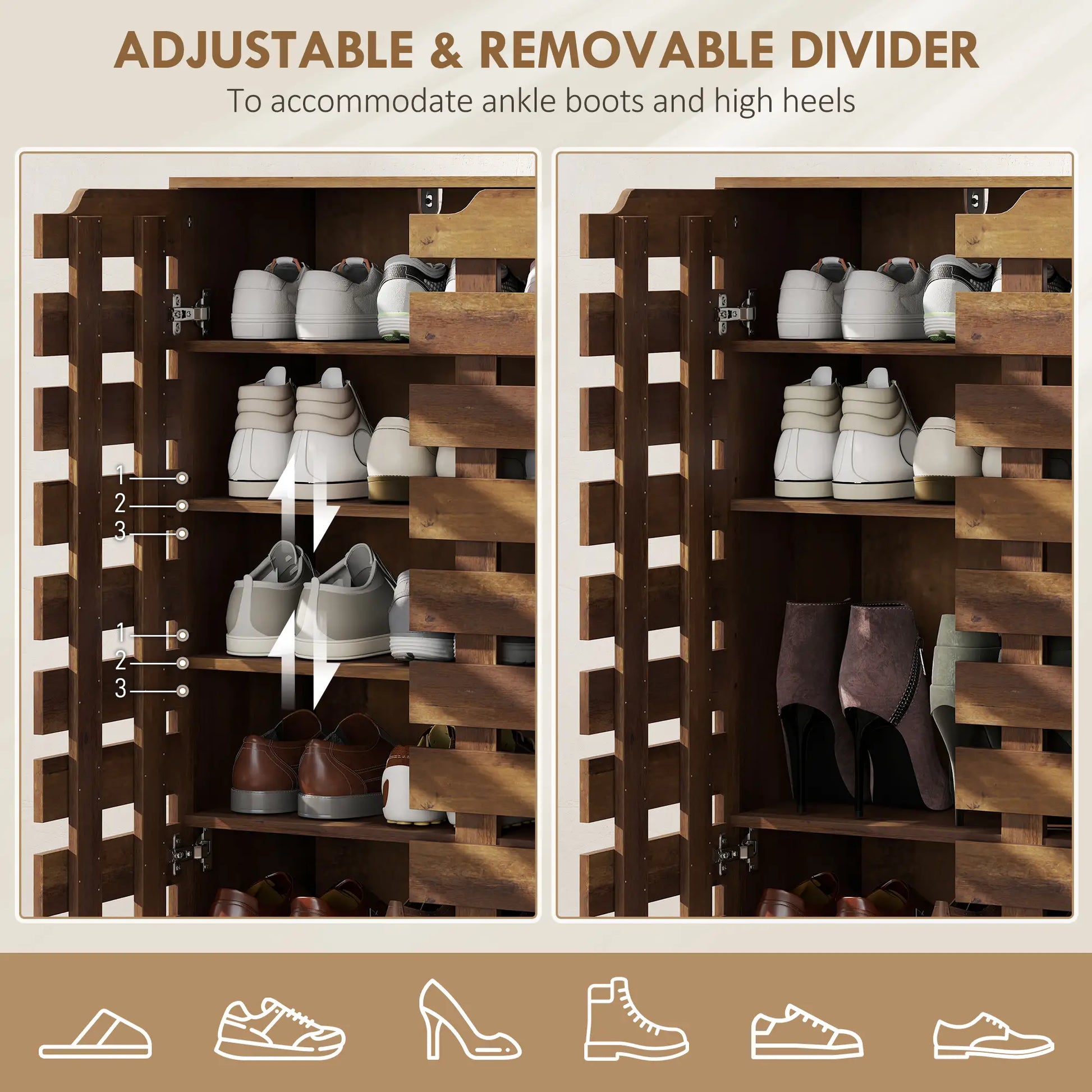 Shoe Cabinet, 21 Pair Storage, Hollowed-Out Doors, Distressed Brown Shoe Storage Cabinets & Racks at Gallery Canada