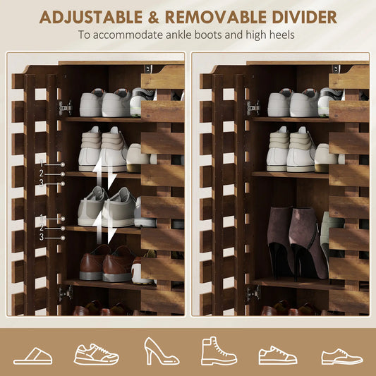 Shoe Cabinet, 21 Pair Storage, Hollowed-Out Doors, Distressed Brown Shoe Storage Cabinets & Racks at Gallery Canada