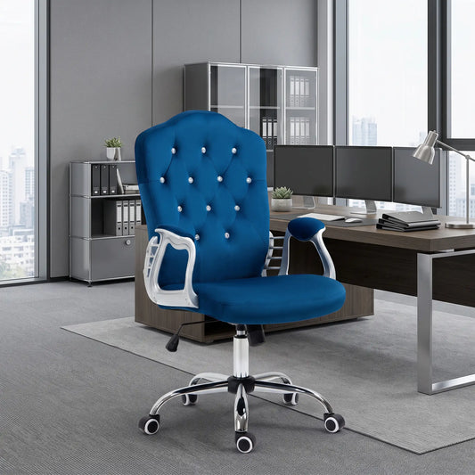 Velvet Office Chair, Button Tufted, Swivel Wheels, Adjustable Height, Blue Executive & Manager Chairs Dark Blue at Gallery Canada