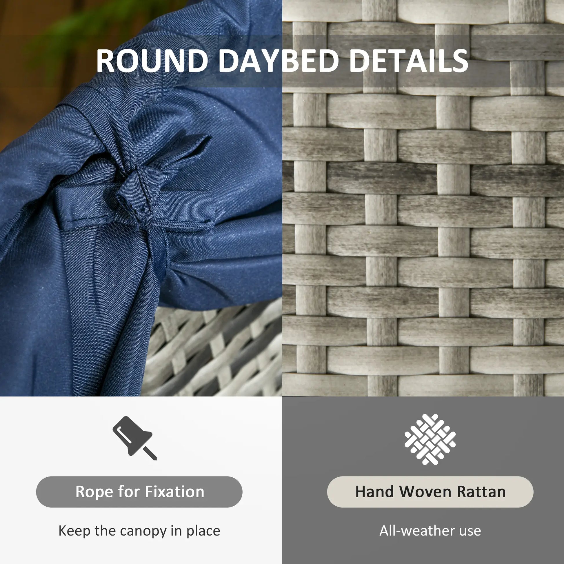 Outdoor Daybed with Retractable Canopy, PE Rattan Wicker Round Sofa, Dark Blue Daybeds at Gallery Canada