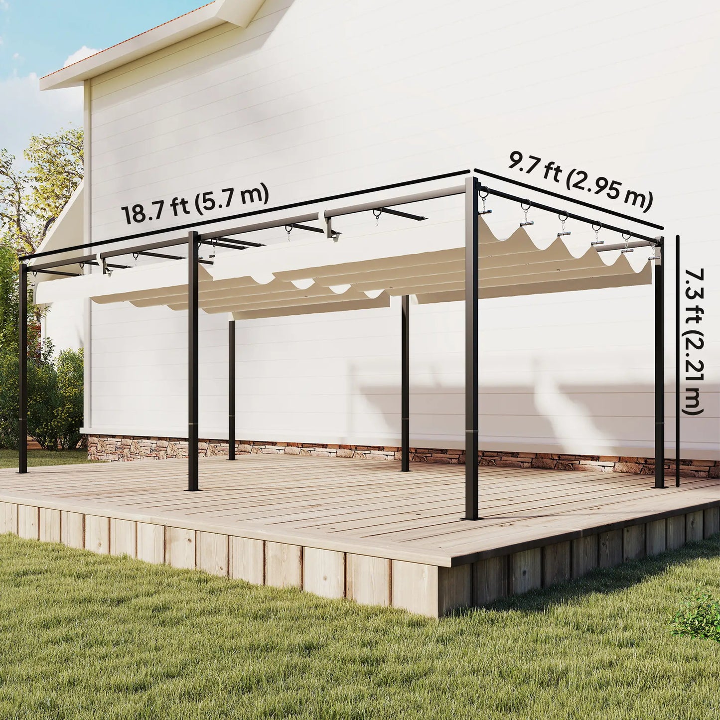19' x 10' Pergola, Retractable Canopy, UV50+, Cream Pergolas at Gallery Canada