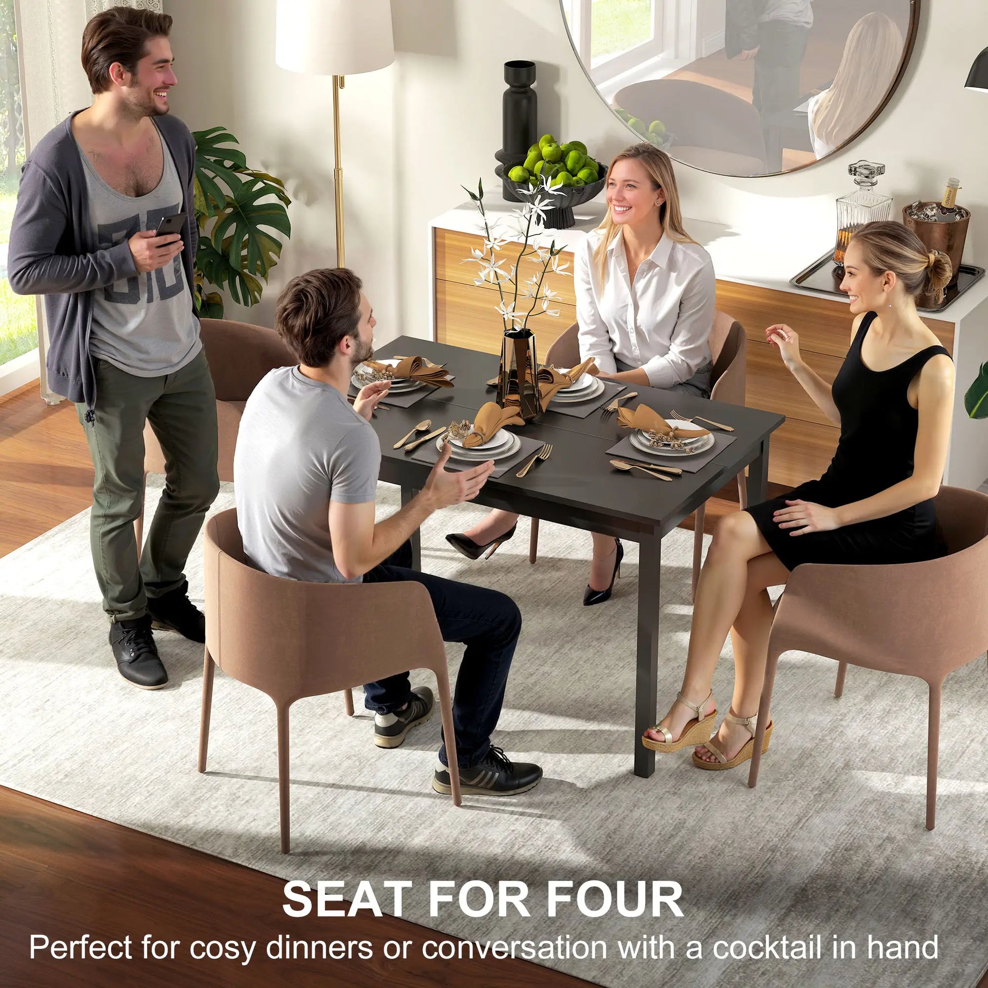 47" x 30" Dining Table, Farmhouse Pine Wood Frame, Black Dining Tables at Gallery Canada