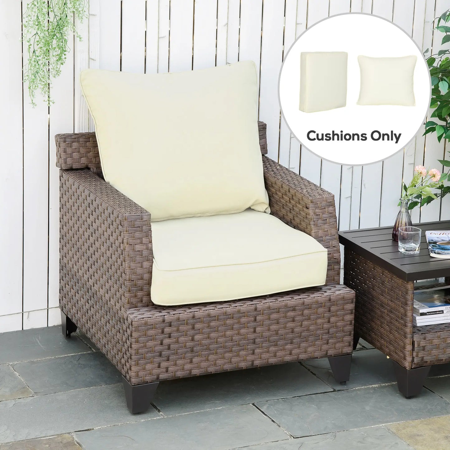 Patio Chair Cushions, Thick Deep Seat with Back Cushion, Cream White Patio Chair Cushions at Gallery Canada