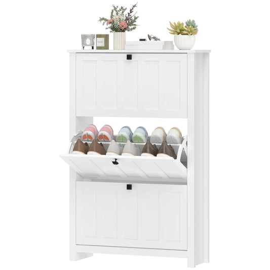 Slim Shoe Cabinet, 3 Flip Drawers, Adjustable Shelves, Holds 18 Pairs, White Shoe Storage Cabinets & Racks White at Gallery Canada