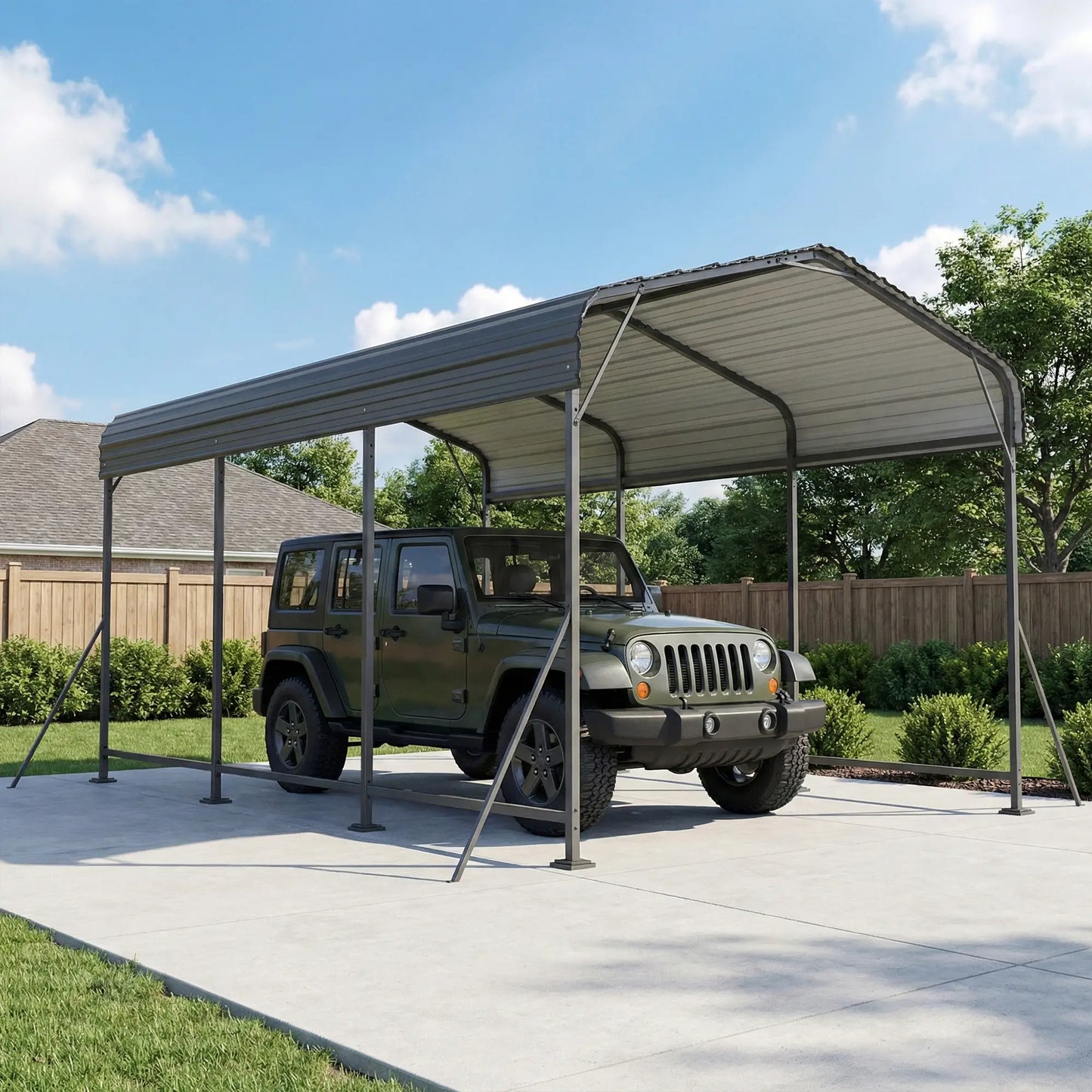 10 x 15FT Metal Carport, Heavy-Duty Canopy, Reinforced Frame, Dark Grey Car Shelters at Gallery Canada