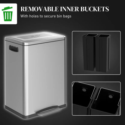 2 x 20 Liter Garbage Bin, Stainless Steel, Soft-Close Lid, Removable Bucket, Silver Household Supplies at Gallery Canada