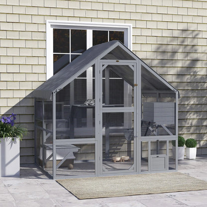Large Catio, Waterproof Cover, 2 Resting Boxes, 4 Platforms, Bridge, Grey Outdoor Cat Enclosures at Gallery Canada