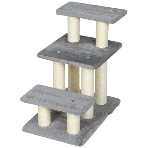 Cat Stairs with 2 Sisal Scratching Posts, 3-Tier Adjustable, Grey