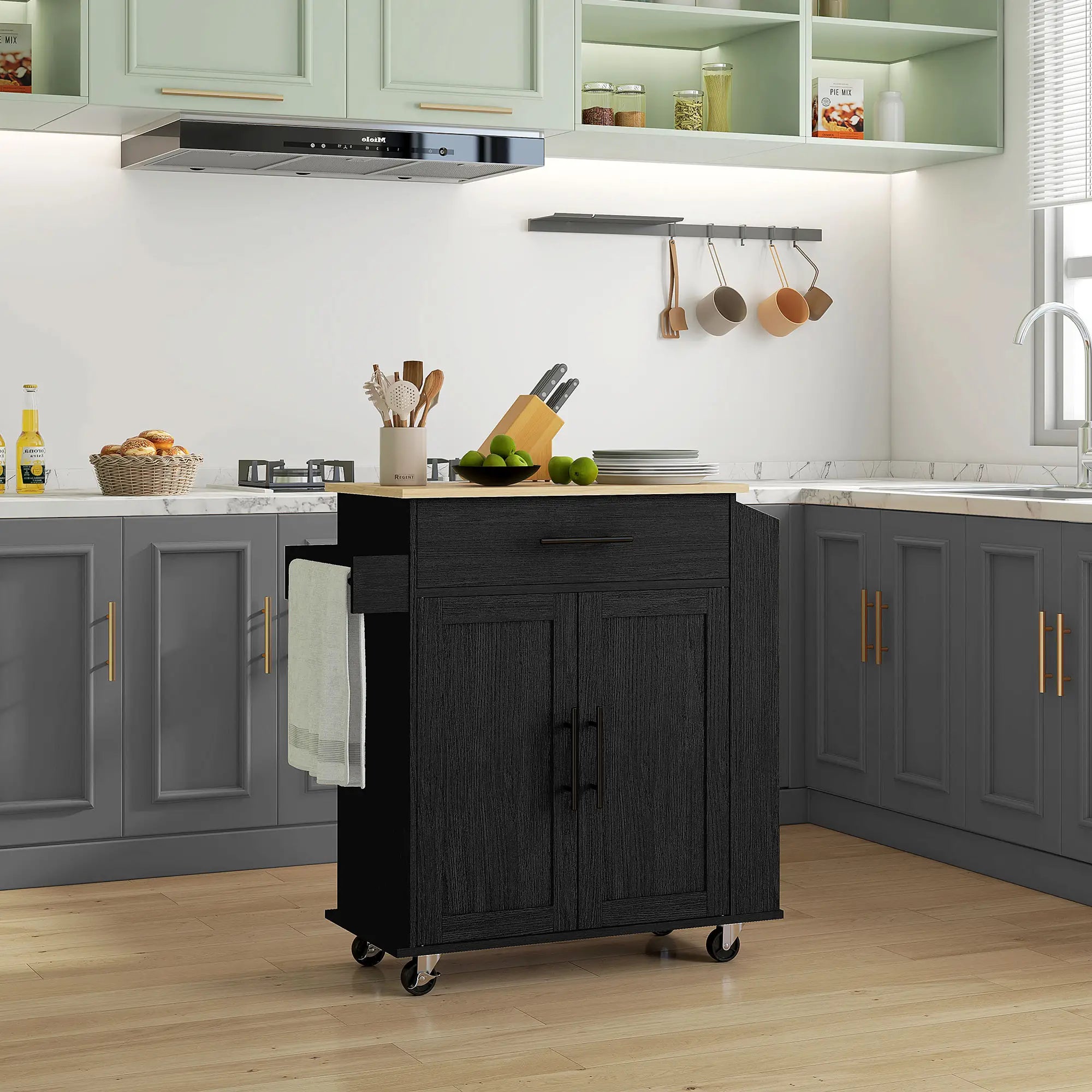 Rolling Kitchen Island with Wheels, Power Outlets, Drawer, Doors Kitchen Islands & Kitchen Carts at Gallery Canada