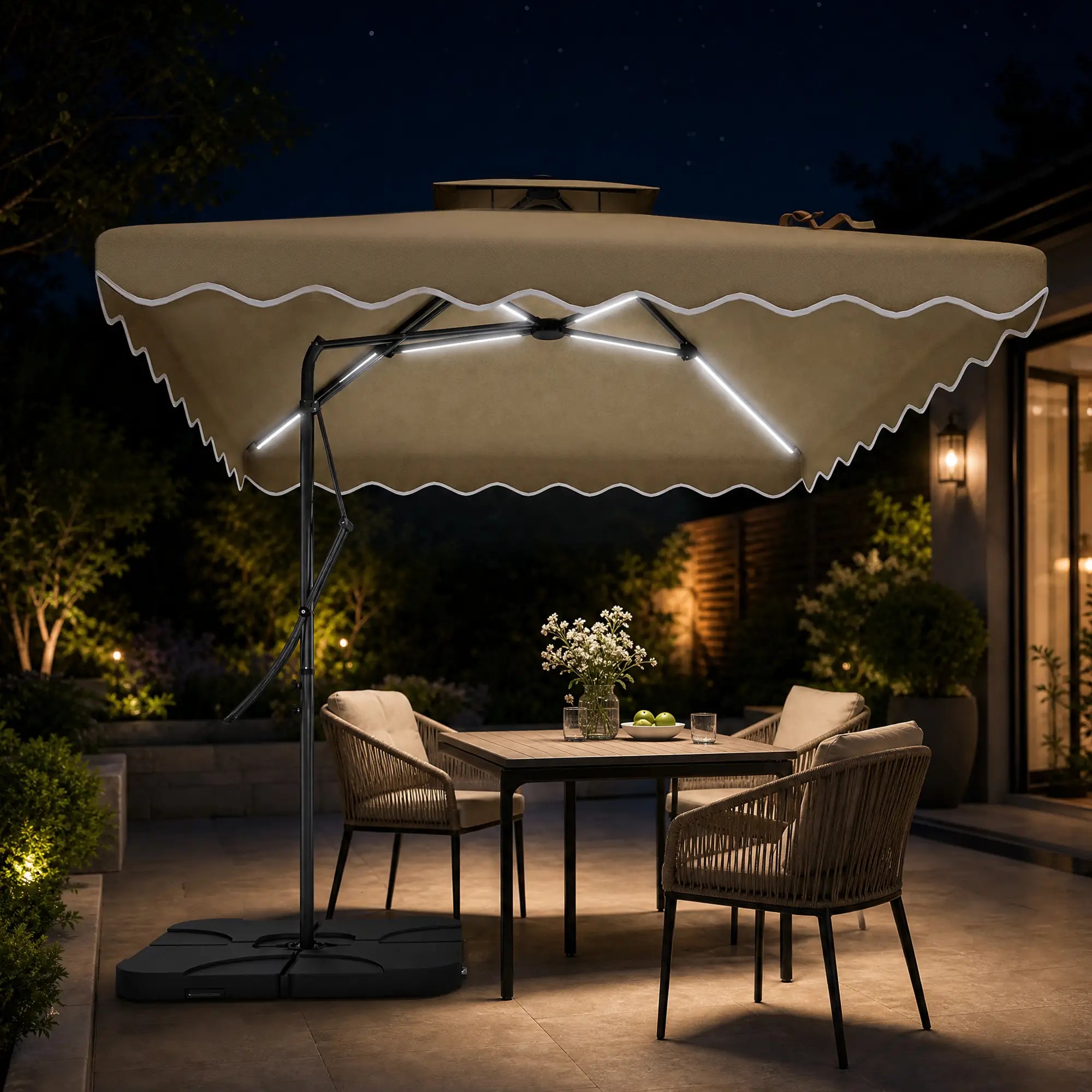 8' x 8' Square Patio Umbrella, Solar LED Lights, Khaki Cantilever Umbrellas at Gallery Canada