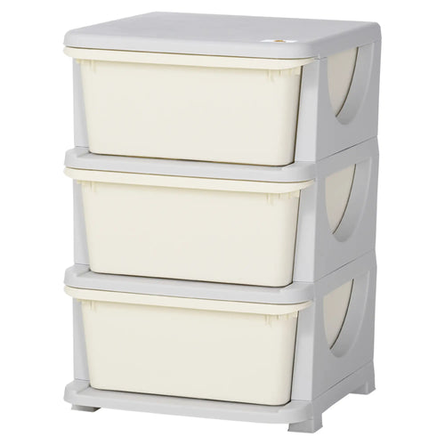 3 Tier Kids Toy Organizer, 3 Plastic Drawers, Cream White