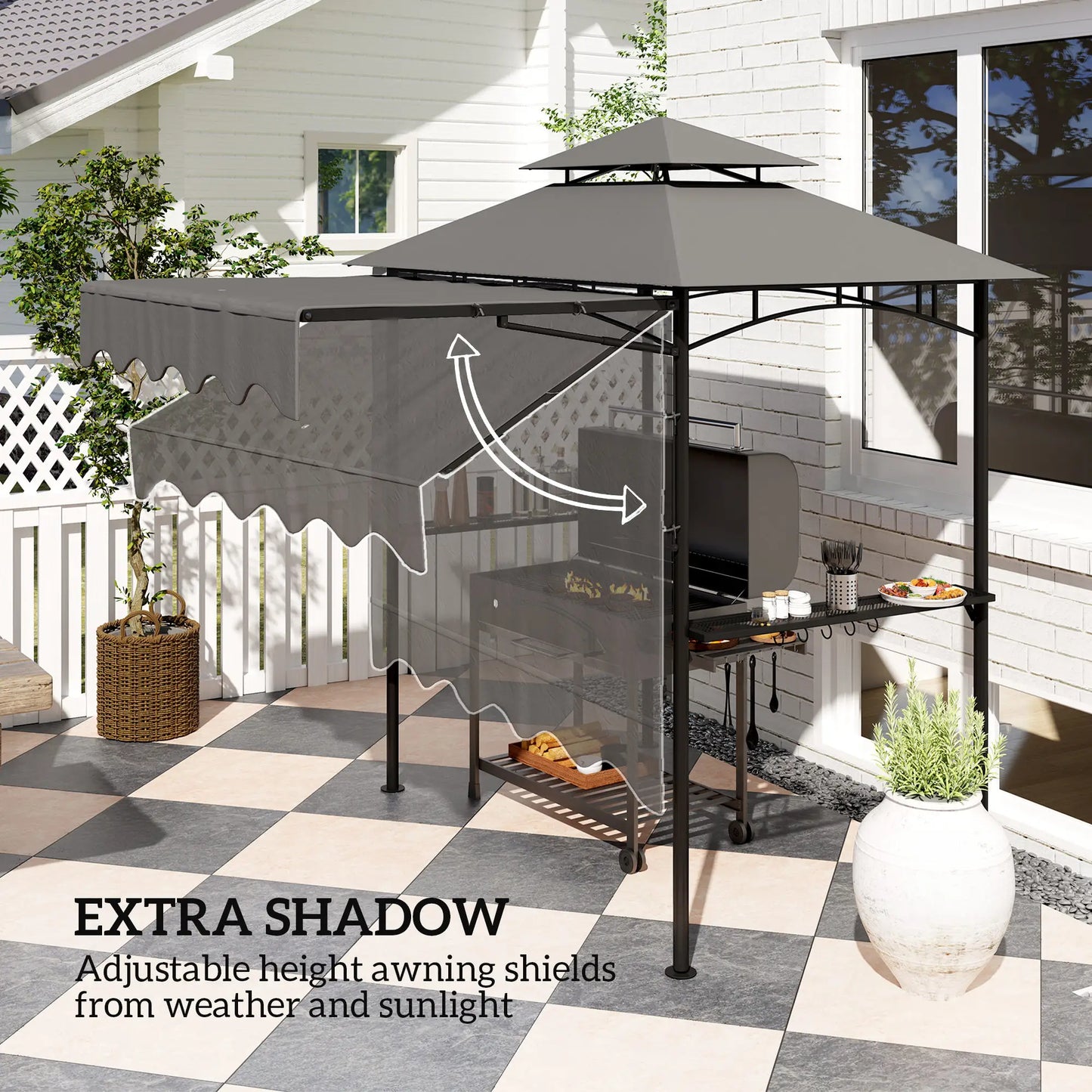 8' x 5' Grill Gazebo, Double Tiered Barbecue Shelter, Dark Grey BBQ Grill Gazebos at Gallery Canada
