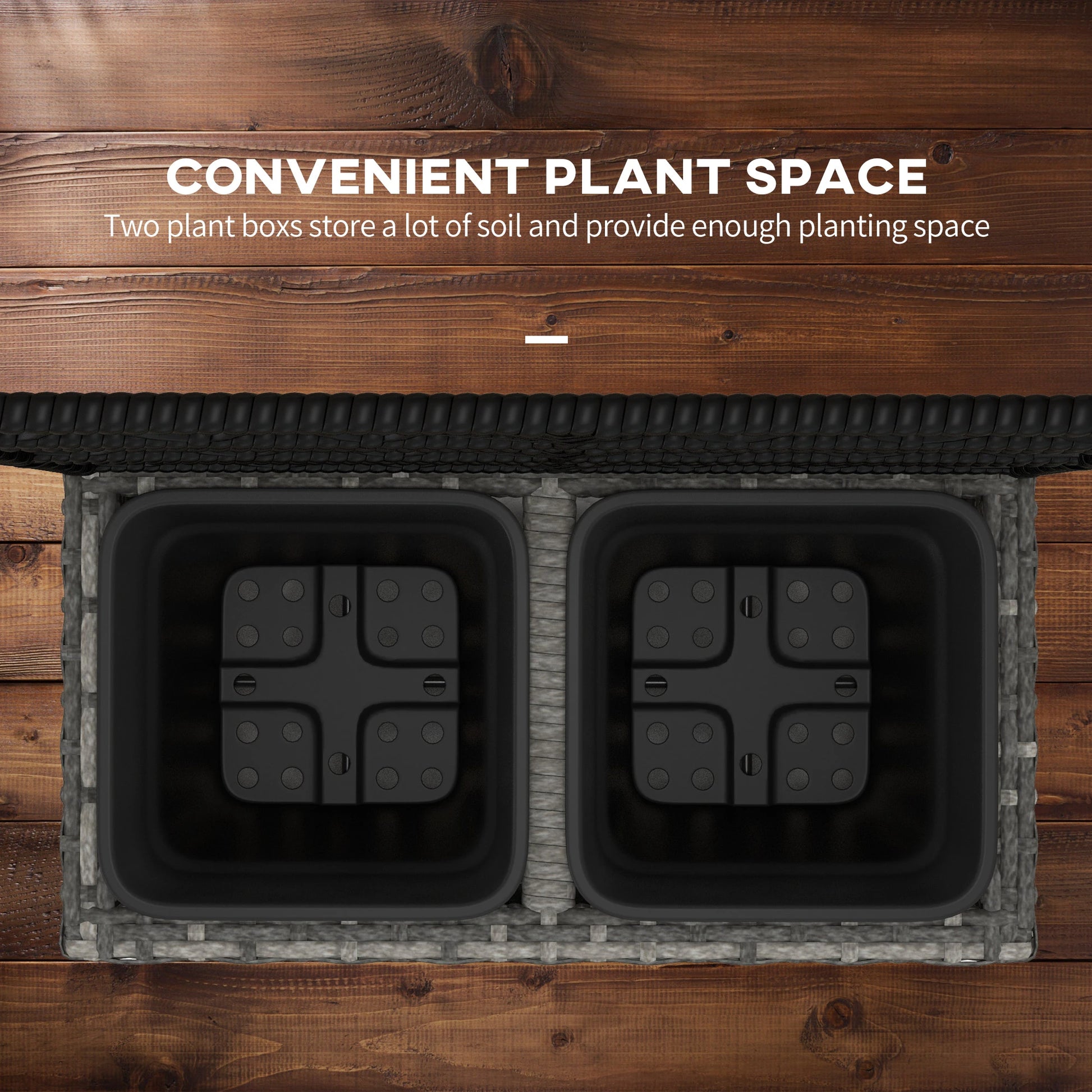 22L Raised Garden Box with Trellis, PE Rattan, Two Plant Boxes, Mixed Grey, Grey Elevated Garden Beds at Gallery Canada