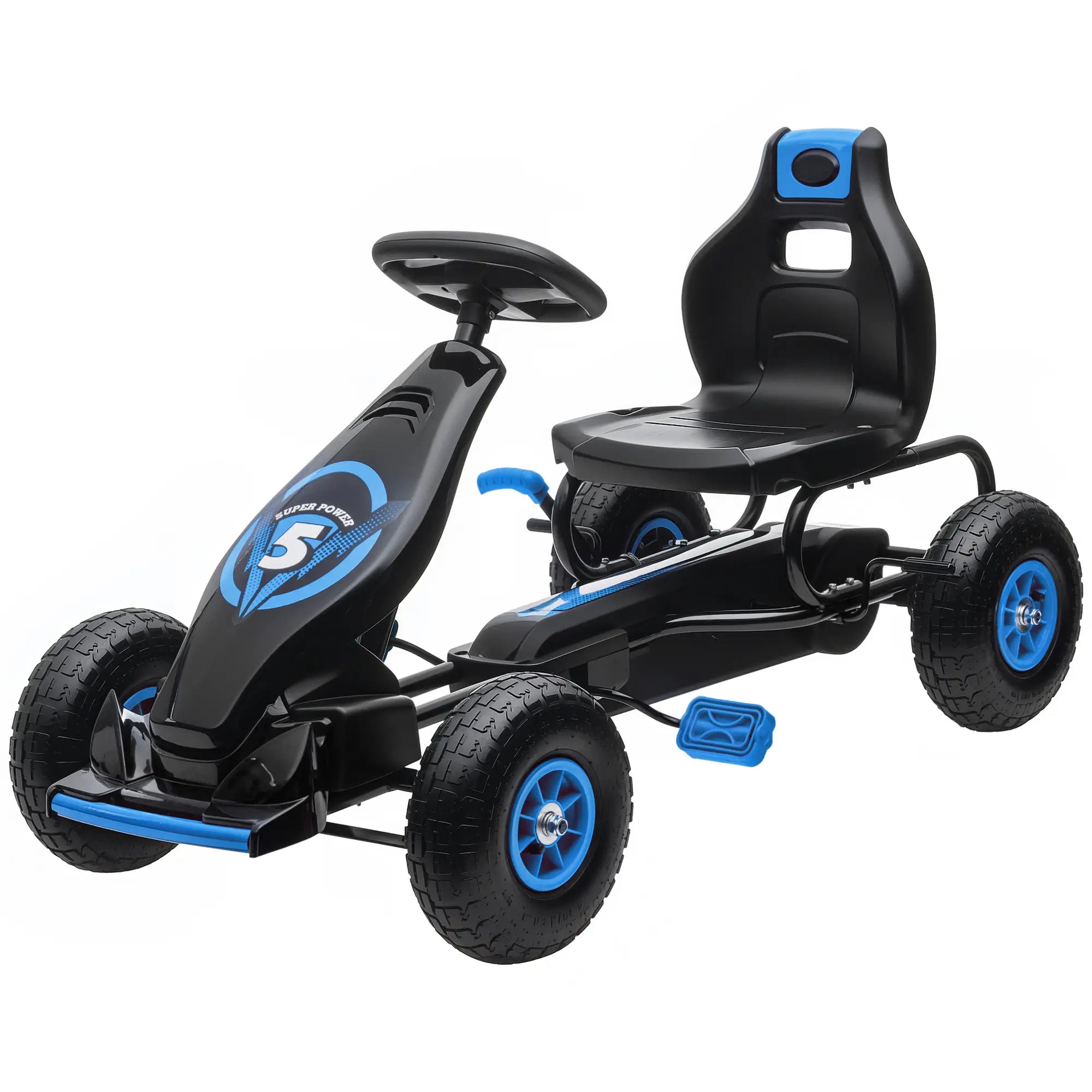 Kids Pedal Go Kart, Adjustable Seat, Rubber Wheels, Hand Brake, Ages 5-12, Blue Pedal Go Karts for Kids at Gallery Canada