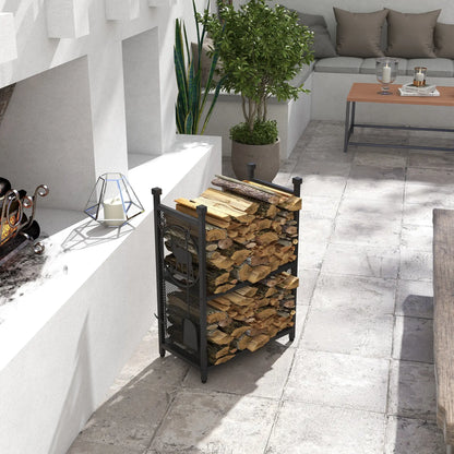 2-Tier Firewood Rack, Shovel, Broom, Poker, Tongs, 21.7" x 12.6" x 30.3", Black Firewood Racks at Gallery Canada
