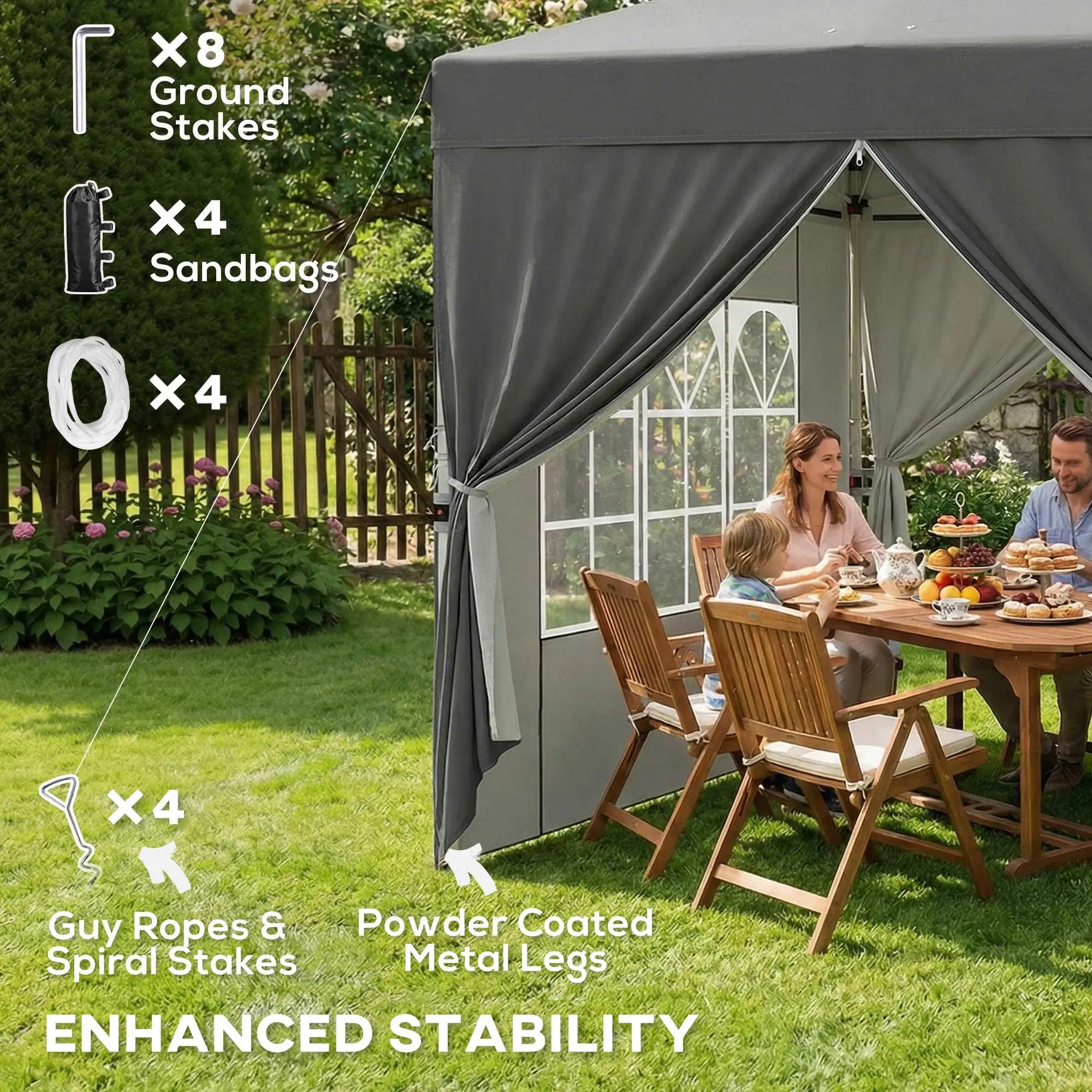8.2 x 8.2 ft Pop Up Canopy Tent, 4 Sidewalls, UPF 50+, Sandbags, Dark Grey Pop Up Canopies at Gallery Canada