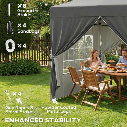 8.2 x 8.2 ft Pop Up Canopy Tent, 4 Sidewalls, UPF 50+, Sandbags, Dark Grey Pop Up Canopies at Gallery Canada
