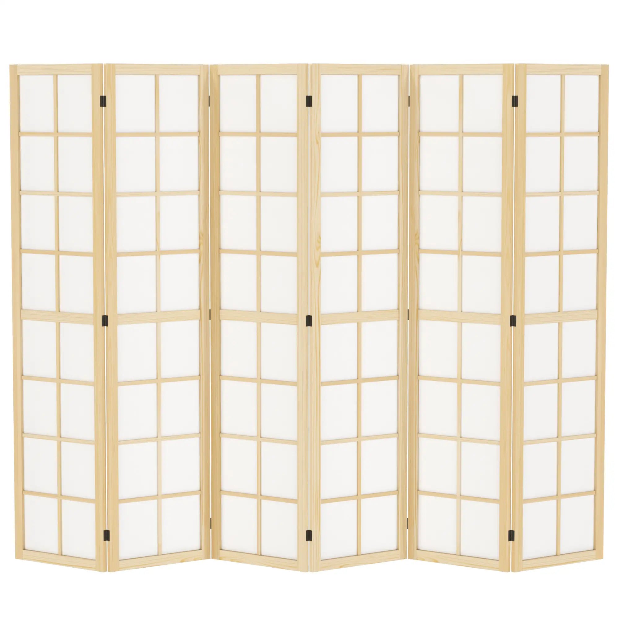 6 Panel Room Divider, 5.6 ft, Natural Wood, Folding Wall Partition Room Dividers at Gallery Canada