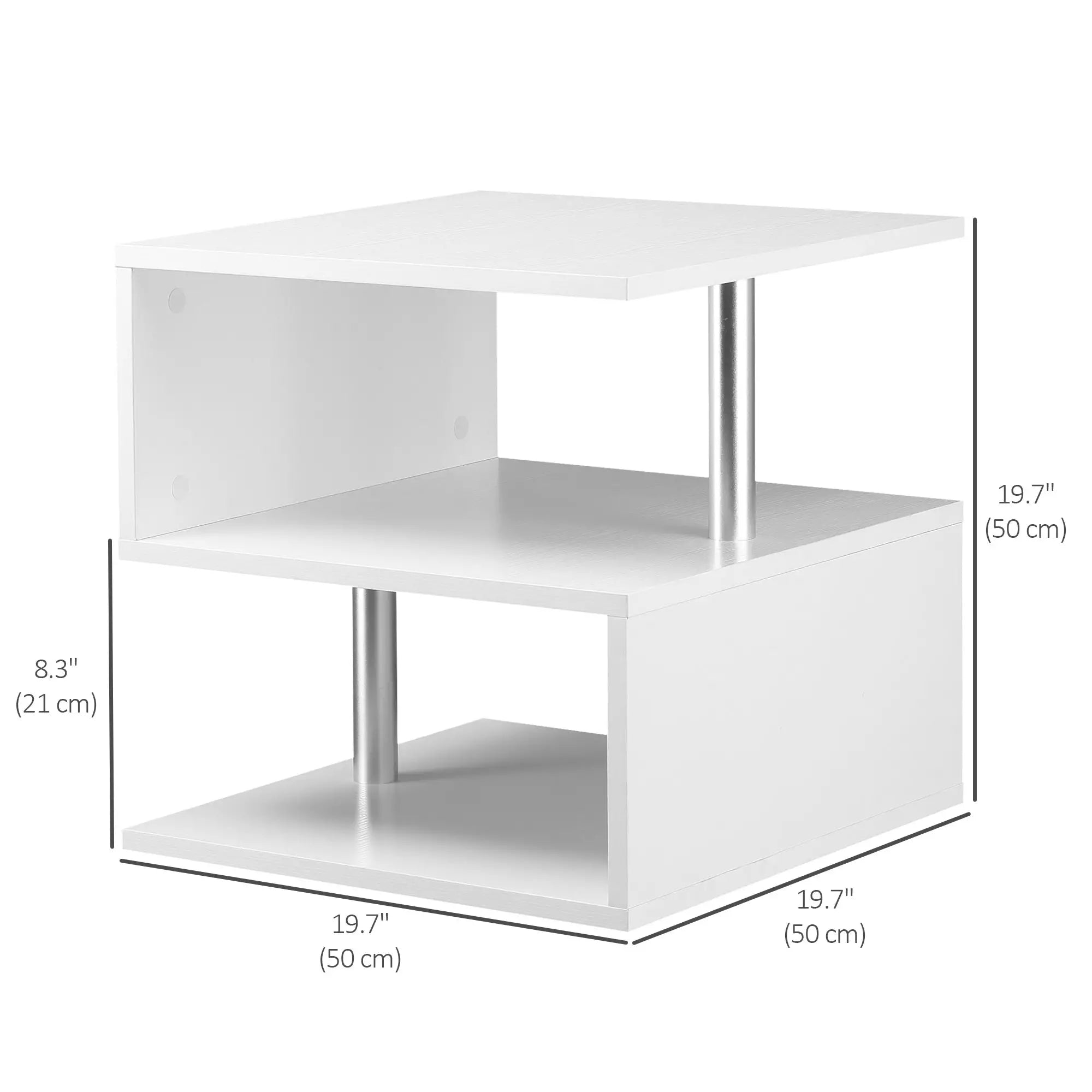 Wooden S Shape End Table, 3 Tier Storage Shelves, White Side Tables at Gallery Canada
