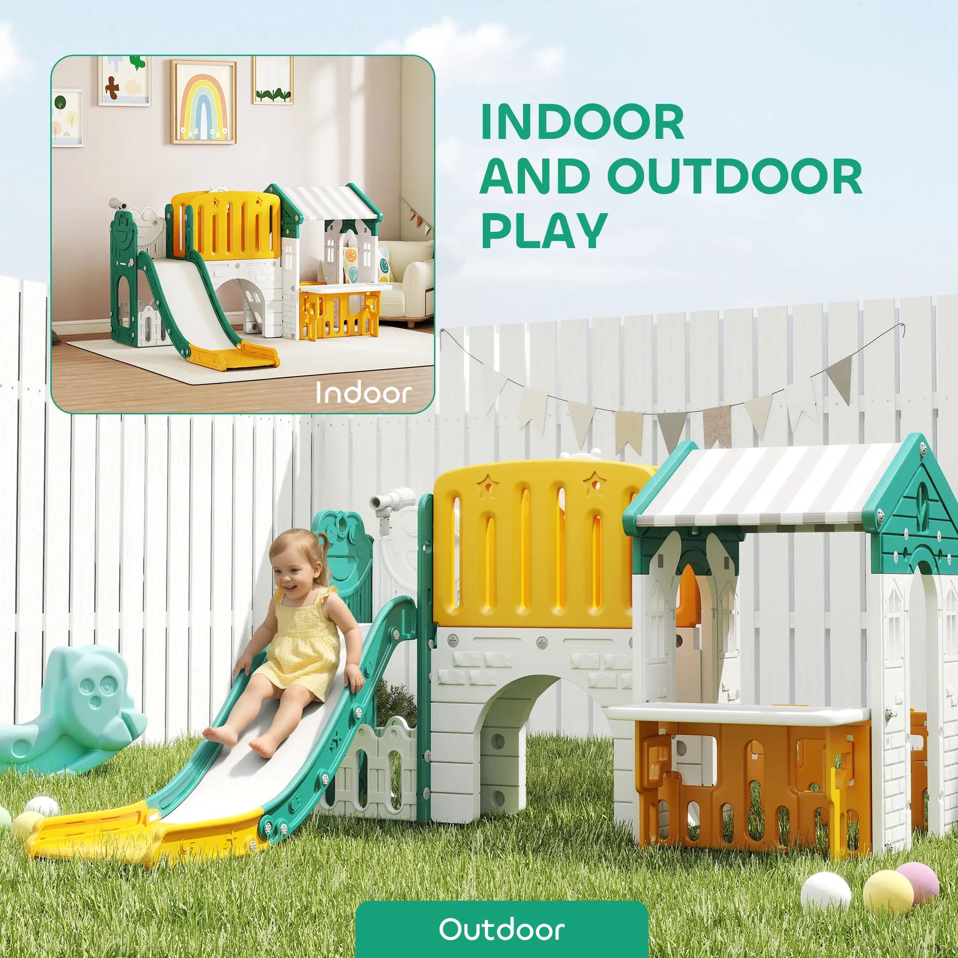 7-in-1 Toddler Slide Climber, Playhouse Basketball Hoop, Yellow Gym Sets & Swings at Gallery Canada