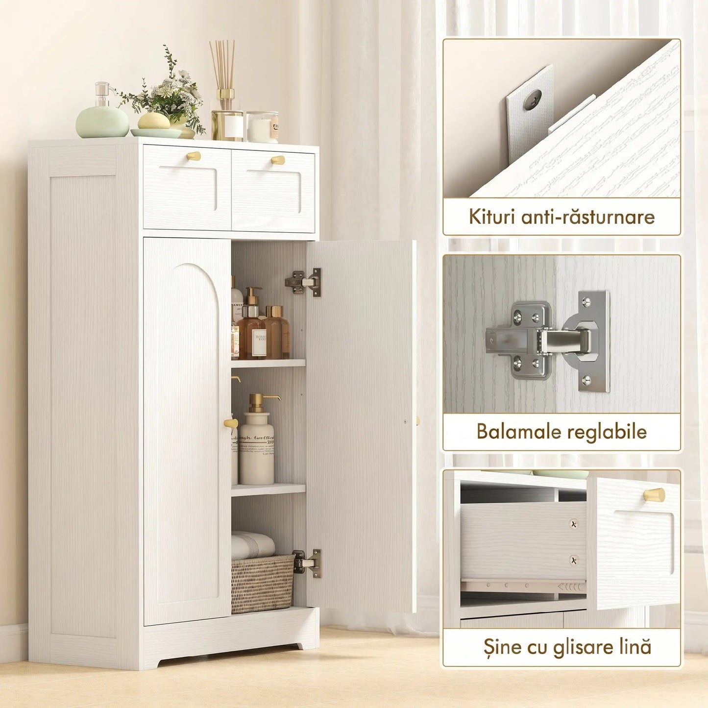 Bathroom Floor Cabinet With 2 Drawers, White