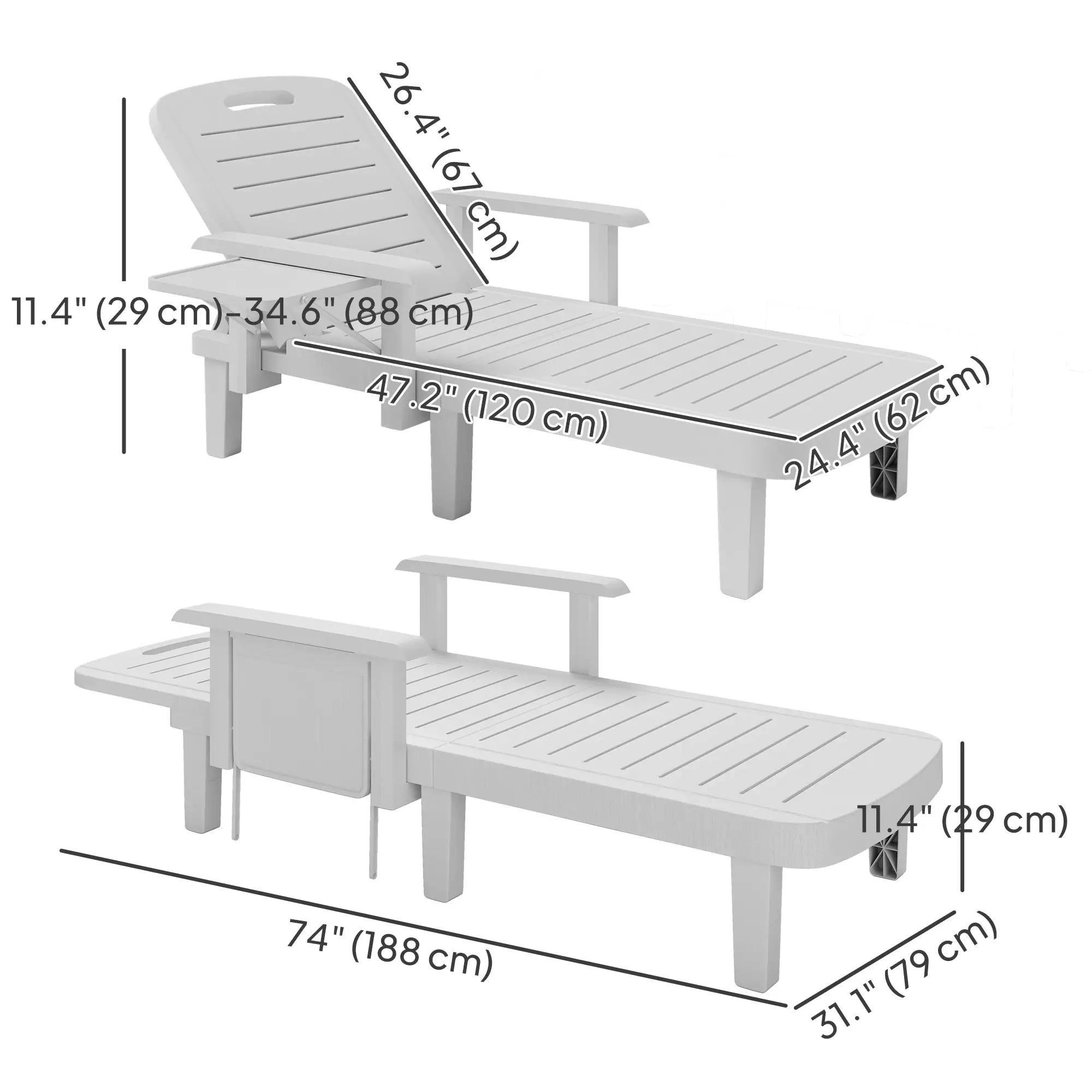 2 Tanning Chairs, 5 Position Adjustable, Foldable Side Table, White Lounger Chairs at Gallery Canada