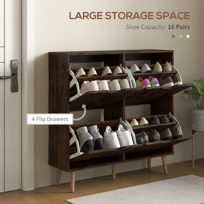 Shoe Storage Cabinet, 4 Flip Drawers, Adjustable Shelf, Holds 8-16 Pairs, Rustic Brown Shoe Storage Cabinets & Racks at Gallery Canada